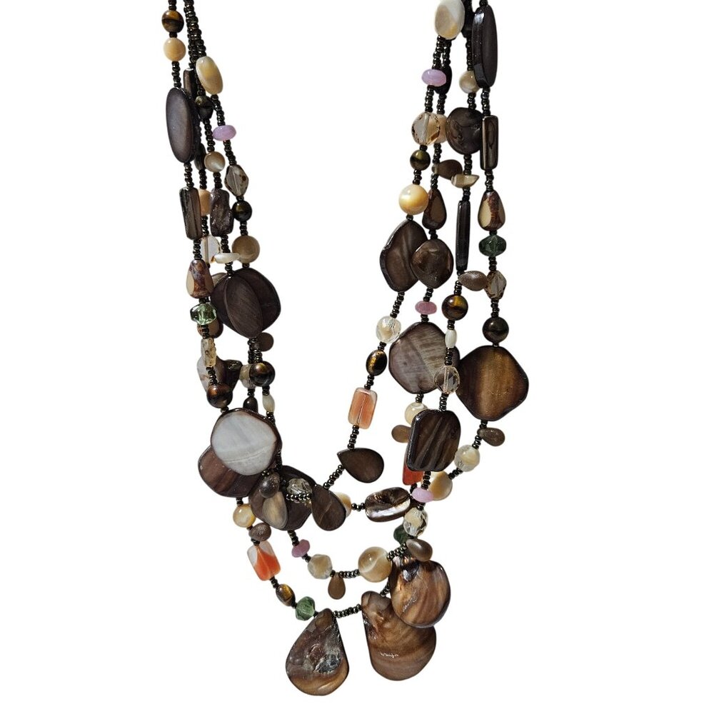 Boho Shell Gemstone Beaded Statement Necklace Lay… - image 1